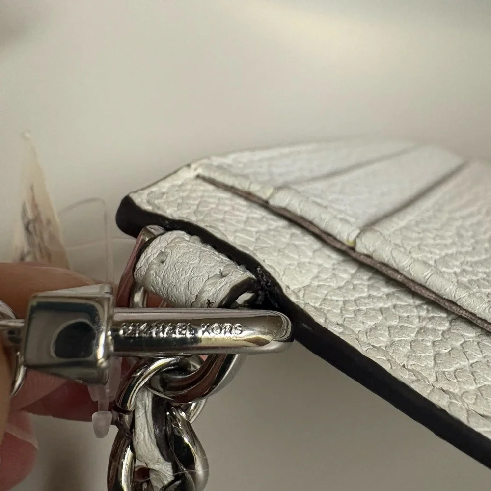 Michael Kors Small White Leather ID/Card Holder with Chain